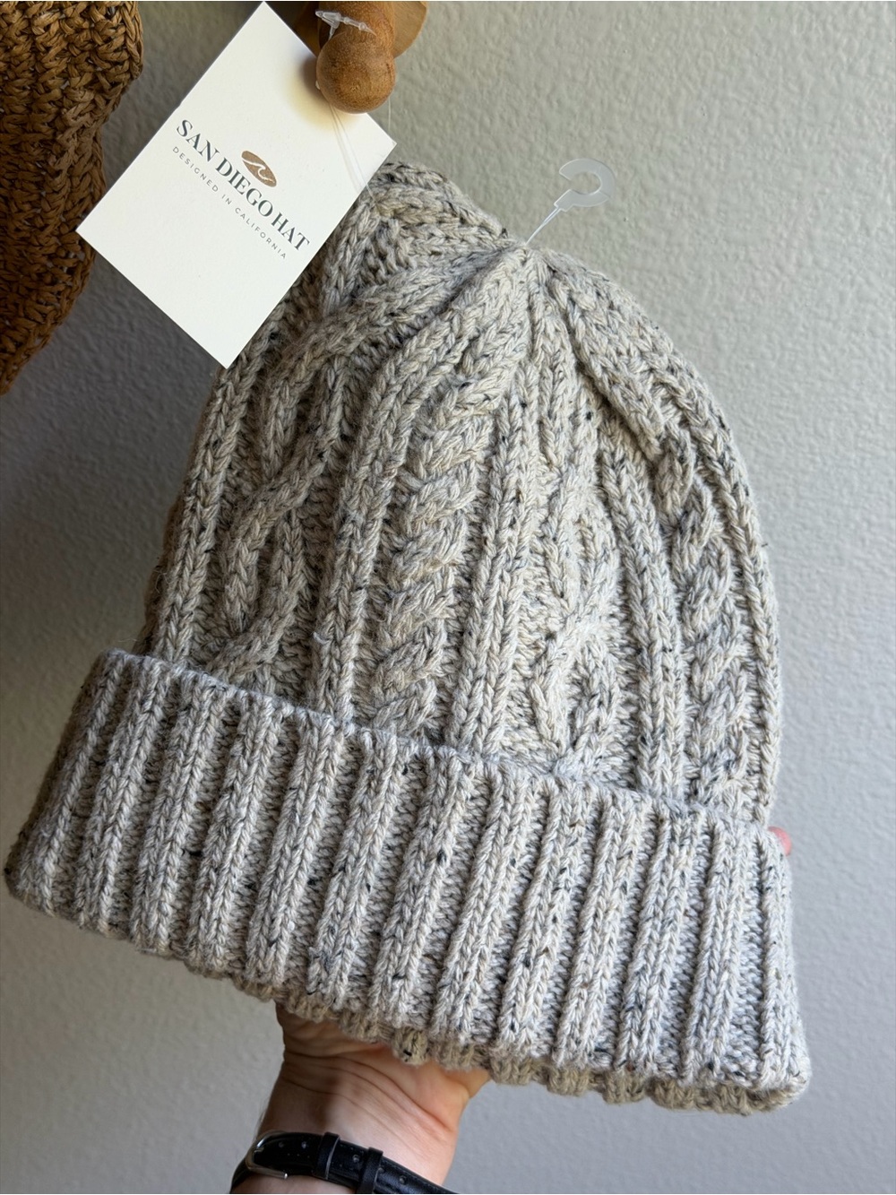 San Diego Hat Company Cable Knit Beanie in Light Gray